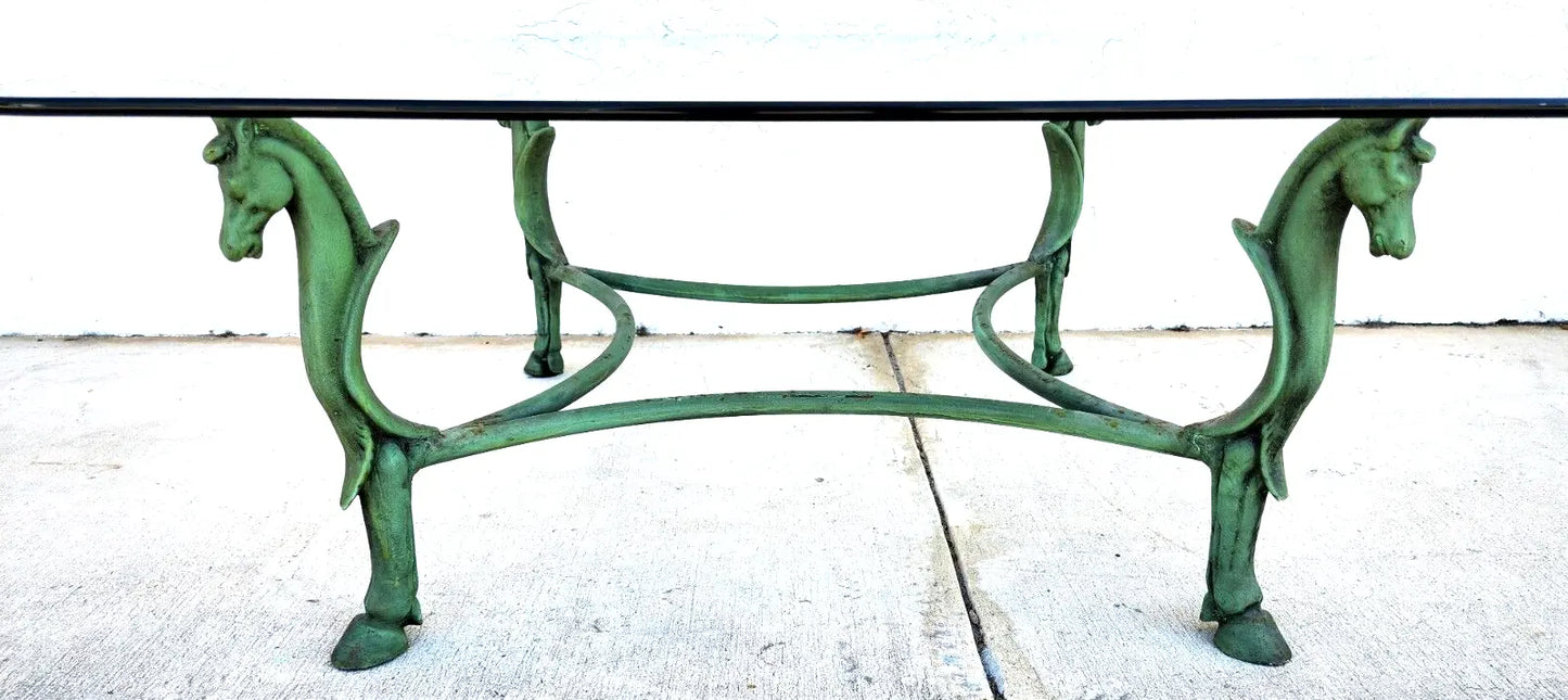 Horse Coffee Center Table Patinated Steel Hoof Footed Maison Jansen Style