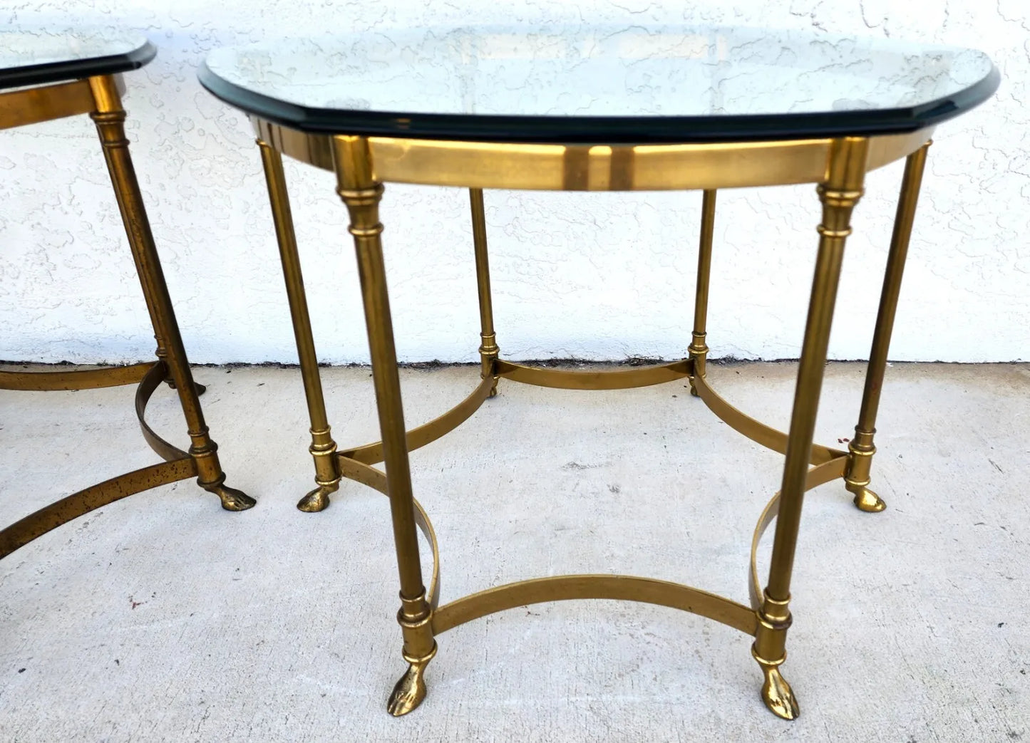 Labarge Side Tables Brass Glass Hoof Footed Octagonal
