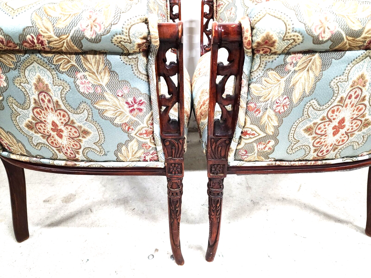 Pair of Antique Grosfeld House Armchairs with Carved Rosewood Frames