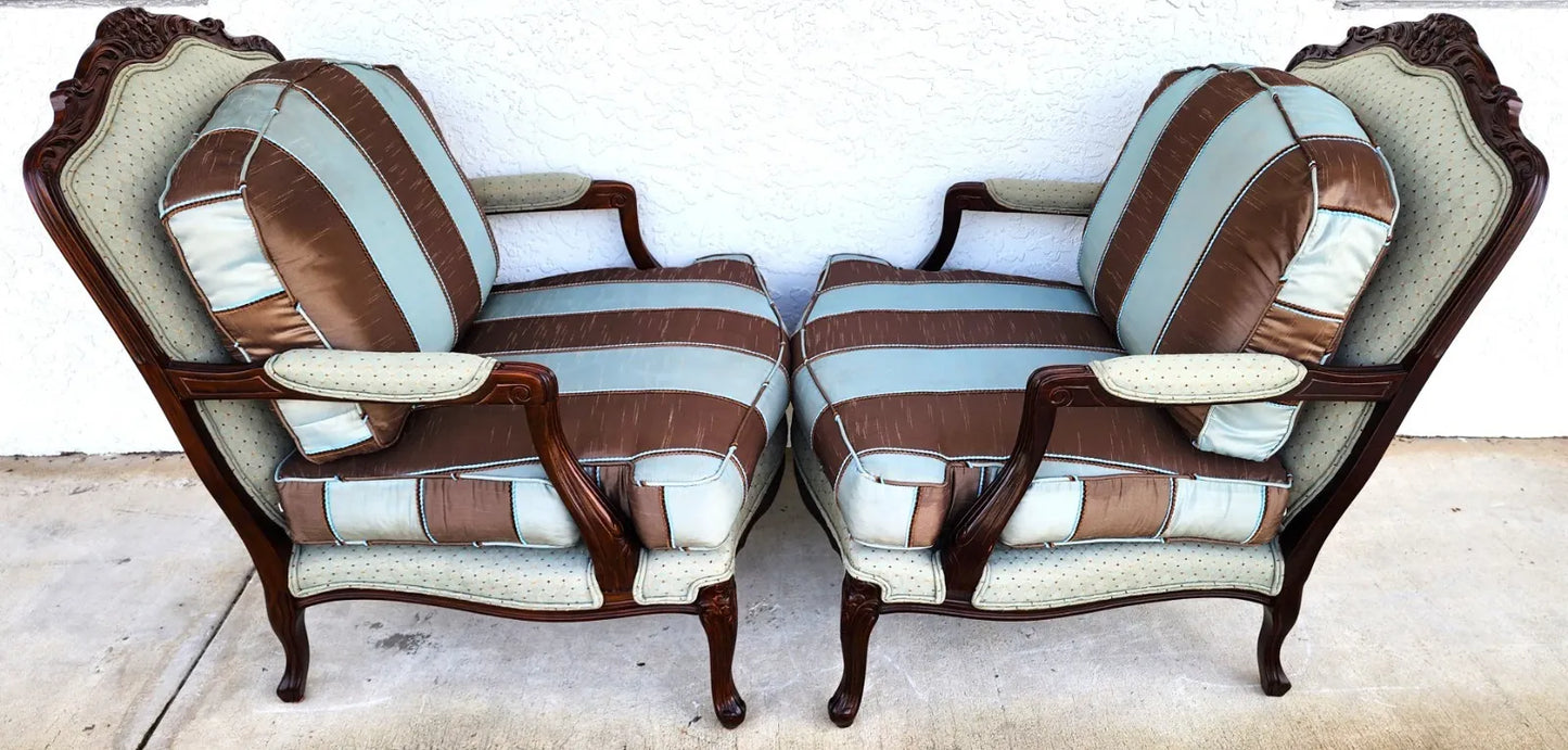 French Bergere Lounge Chairs Louis XV Silk