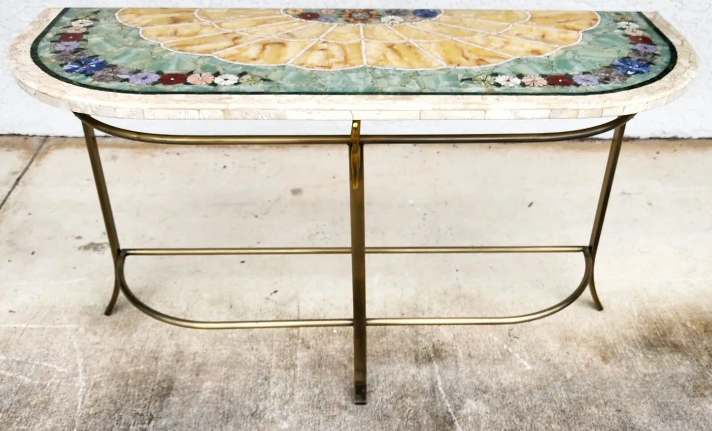 Regency Console Table Brass Swans Inlaid Onyx