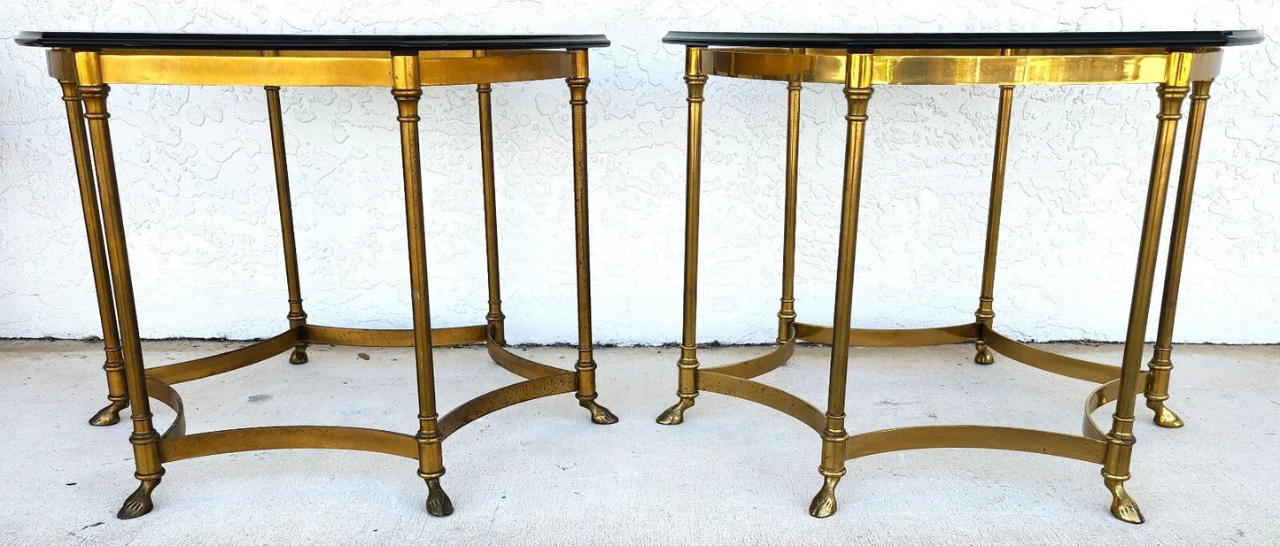 Labarge Side Tables Brass Glass Hoof Footed Octagonal