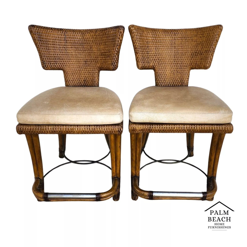 KREISS Bamboo Counter Stools Leather Pair