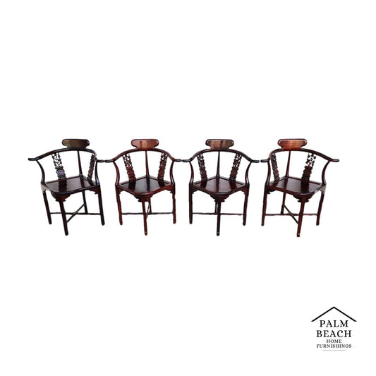 Chinese Rosewood Corner Dining Chairs Vintage - Set of 4