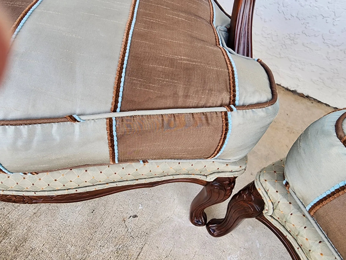 French Bergere Lounge Chairs Louis XV Silk
