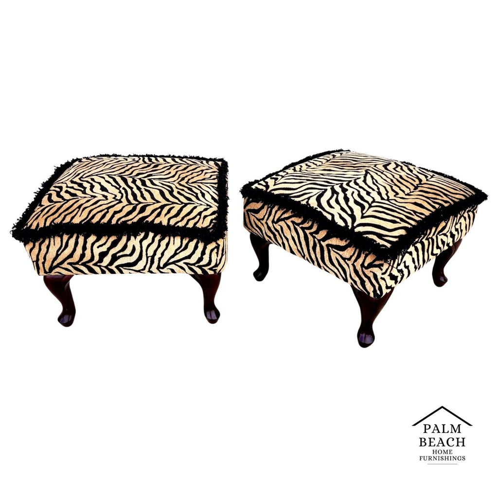 African Tiger Ottomans Pair