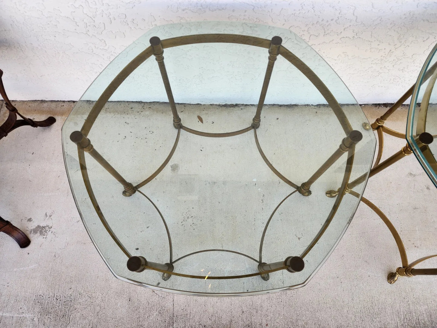 Labarge Side Tables Brass Glass Hoof Footed Octagonal