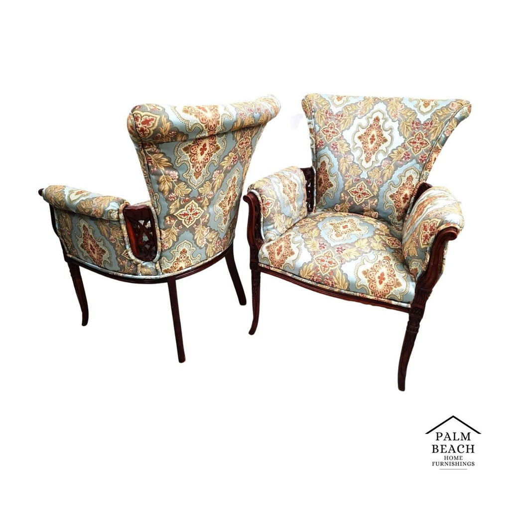 Pair of Antique Grosfeld House Armchairs with Carved Rosewood Frames