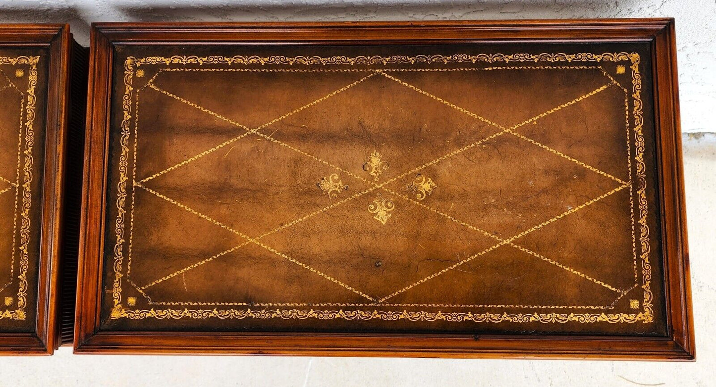 Italian Side Tables Leather Top Vintage Pair