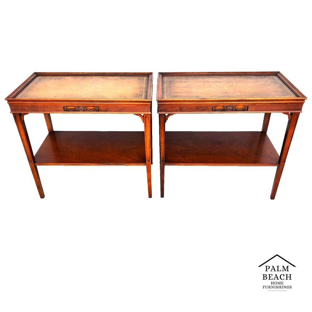 Italian Side Tables Leather Top Vintage Pair