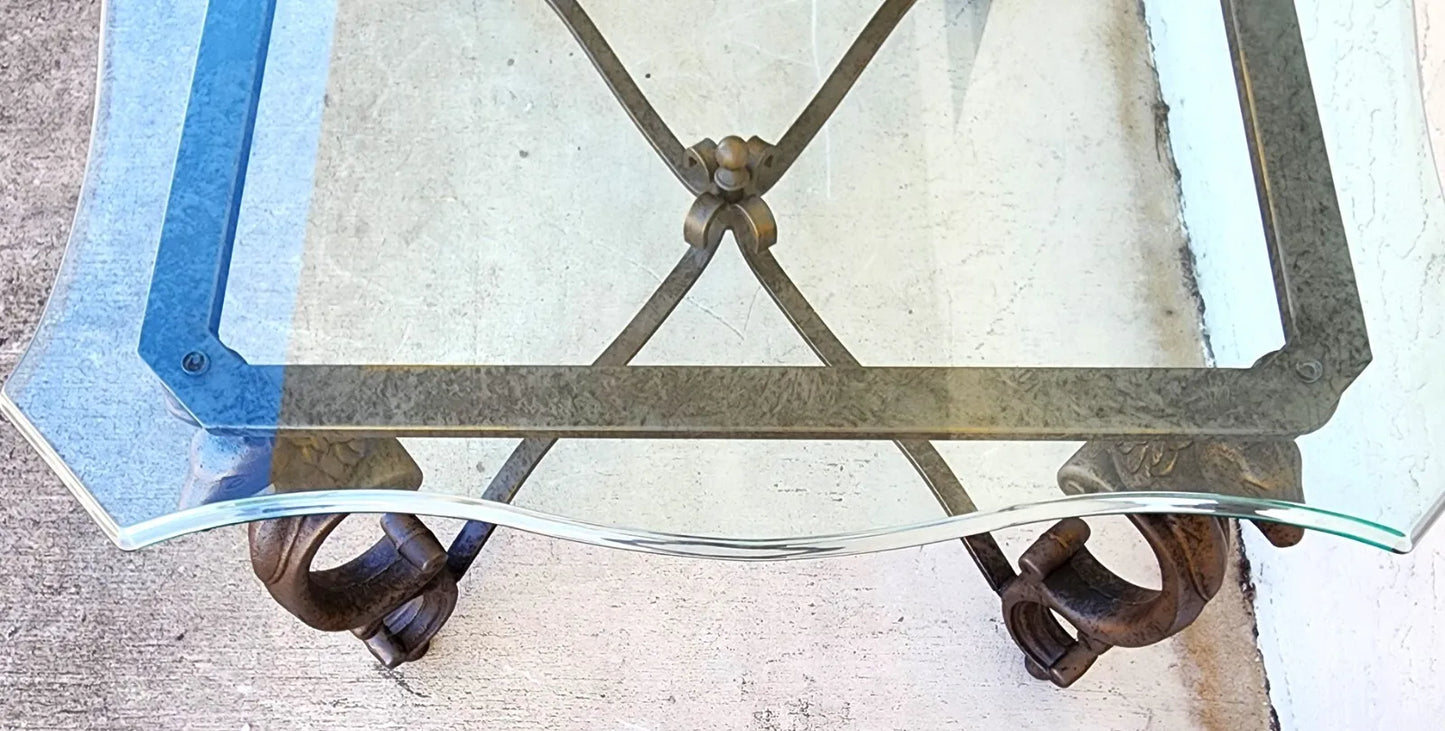 Horse Coffee Center Table Patinated Steel Hoof Footed Maison Jansen Style