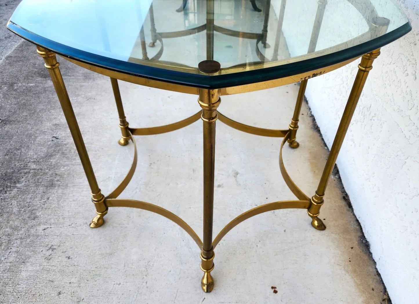 Labarge Side Tables Brass Glass Hoof Footed Octagonal