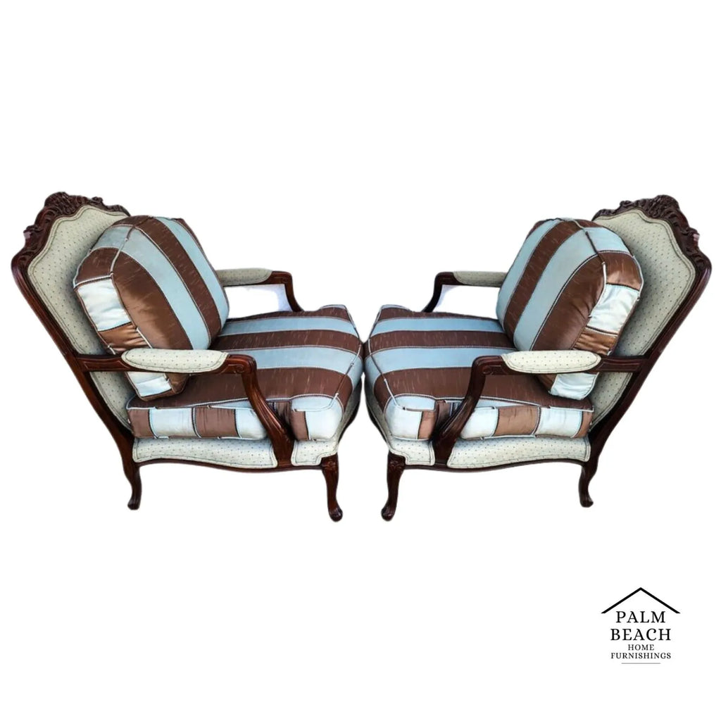 French Bergere Lounge Chairs Louis XV Silk