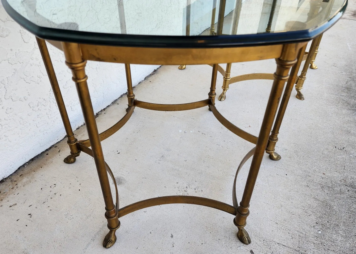 Labarge Side Tables Brass Glass Hoof Footed Octagonal