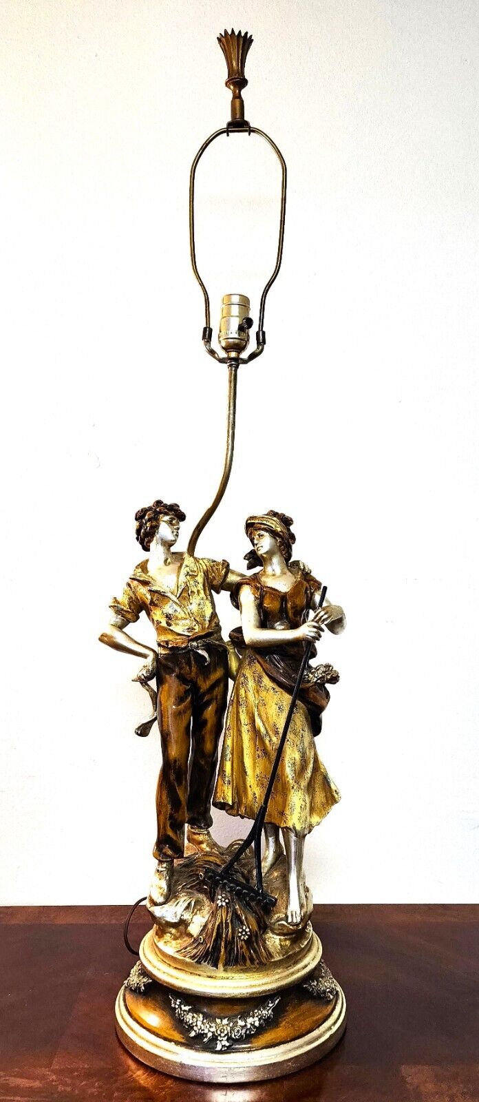 Table Lamp by L & F Moreau Farm Boy Girl Rare