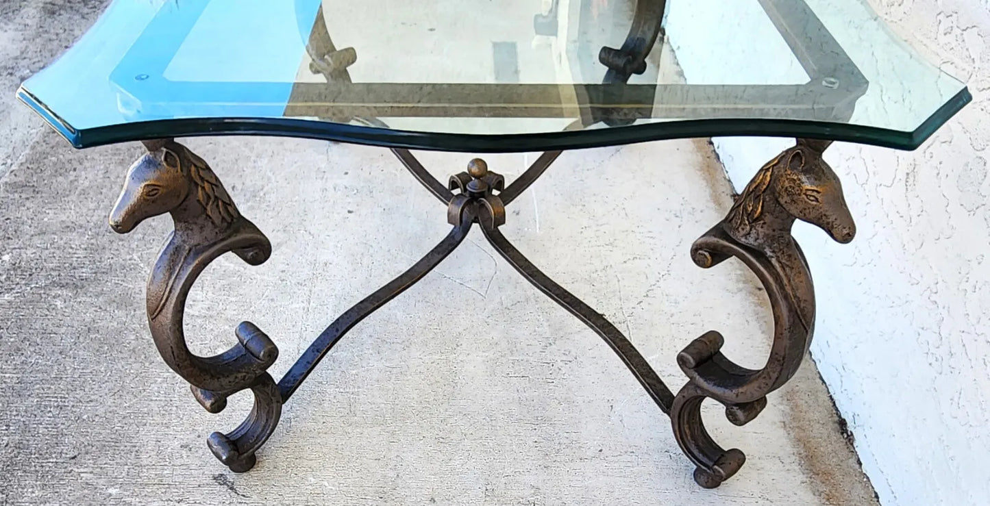 Horse Coffee Center Table Patinated Steel Hoof Footed Maison Jansen Style