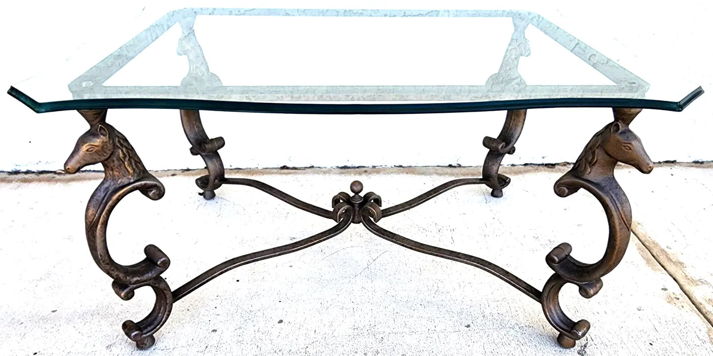 Horse Coffee Center Table Patinated Steel Hoof Footed Maison Jansen Style