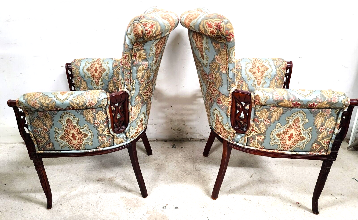 Pair of Antique Grosfeld House Armchairs with Carved Rosewood Frames