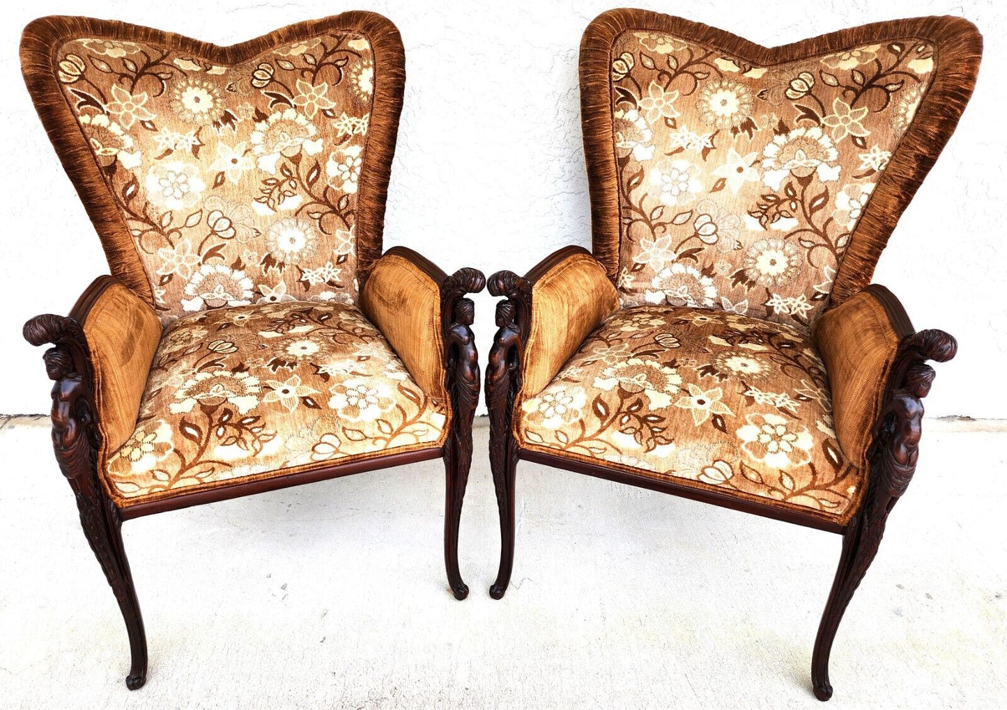 Pair of Antique Grosfeld House Armchairs with Carved Rosewood Frames