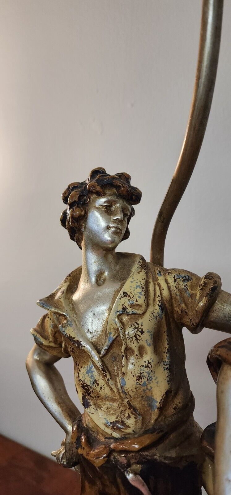 Table Lamp by L & F Moreau Farm Boy Girl Rare