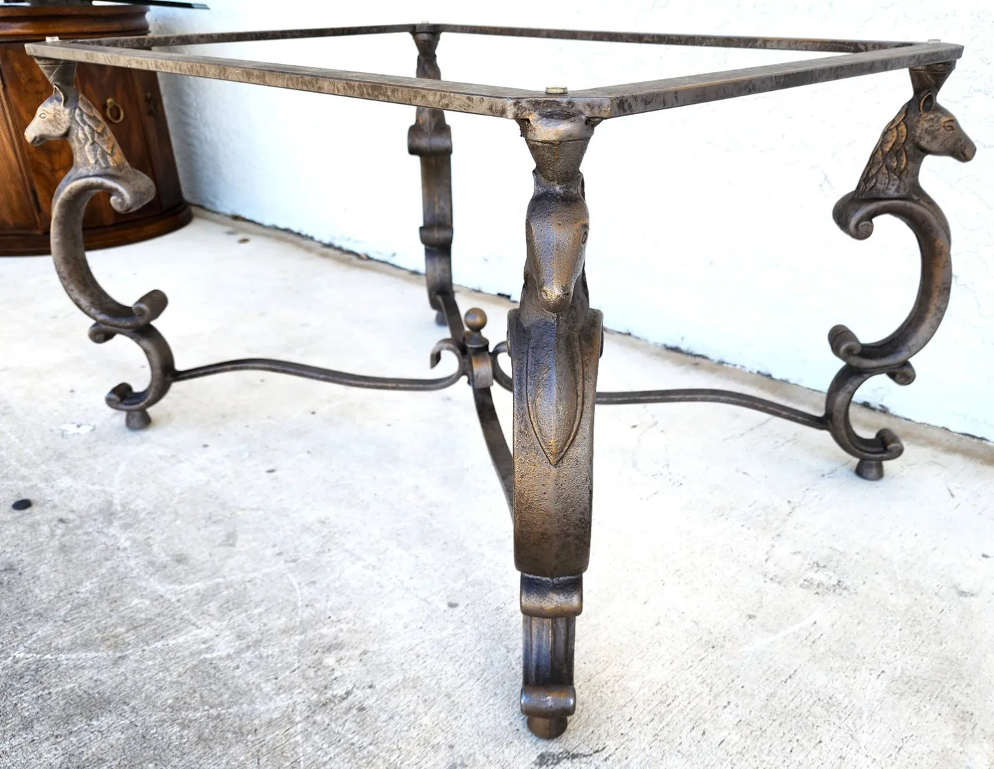 Horse Coffee Center Table Patinated Steel Hoof Footed Maison Jansen Style