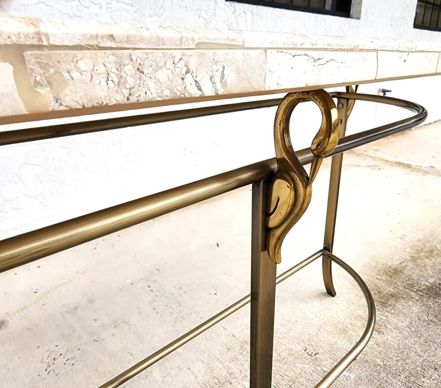 Regency Console Table Brass Swans Inlaid Onyx