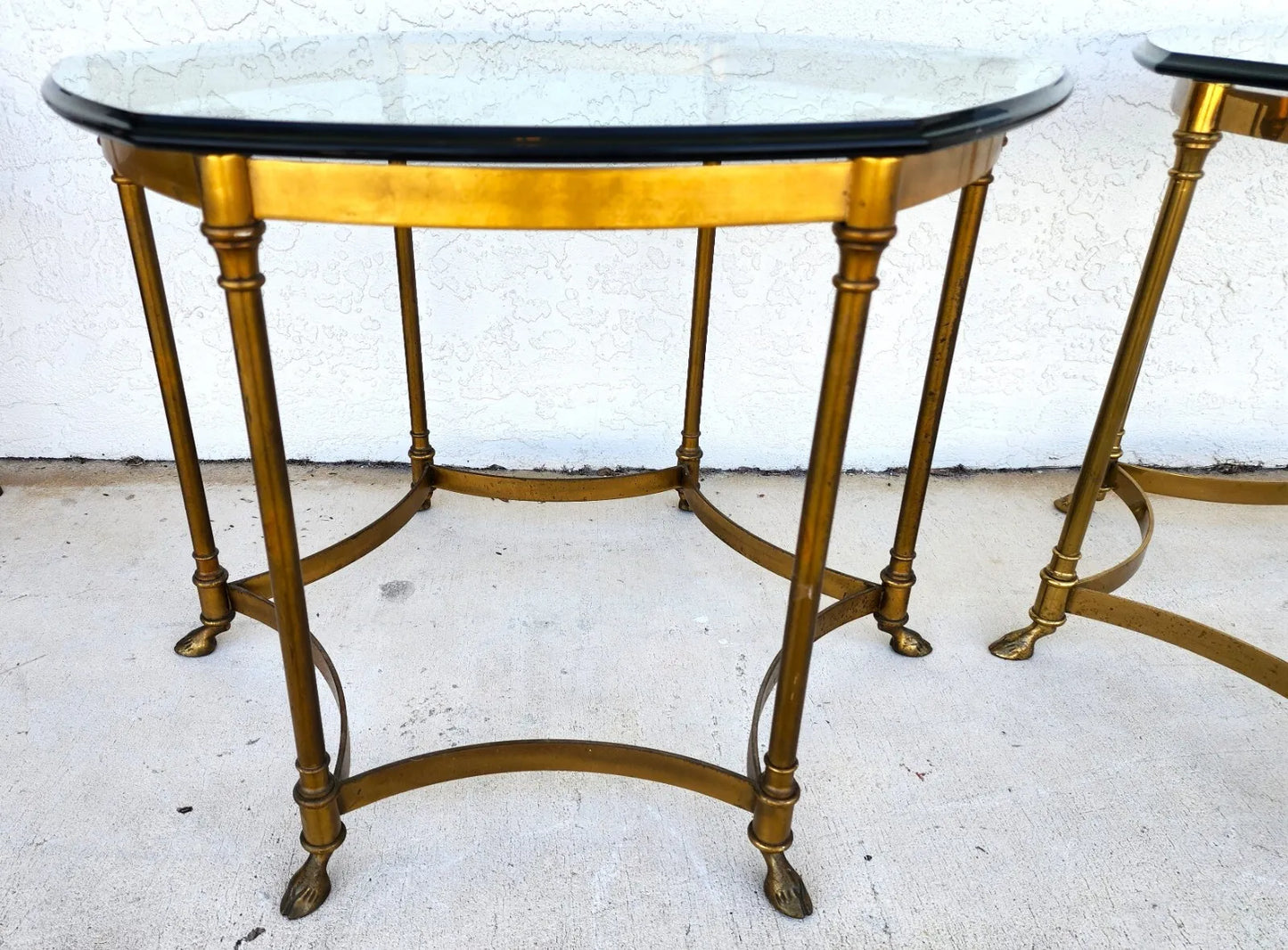 Labarge Side Tables Brass Glass Hoof Footed Octagonal