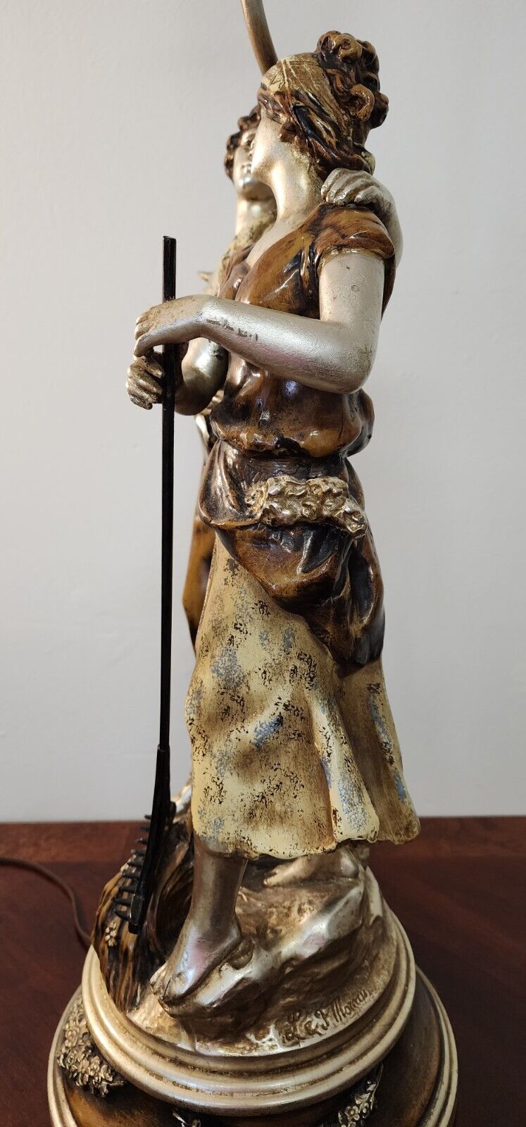 Table Lamp by L & F Moreau Farm Boy Girl Rare