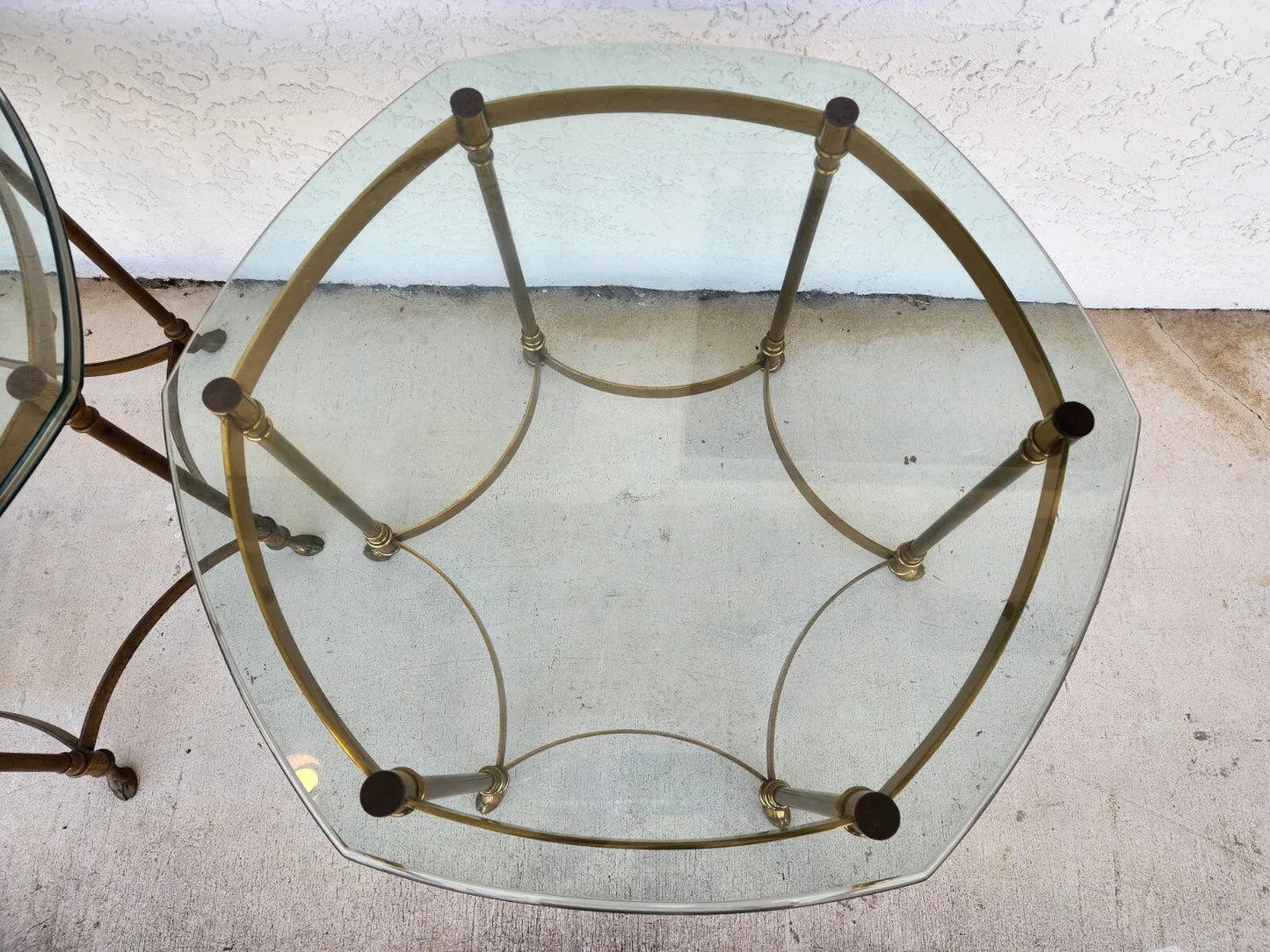 Labarge Side Tables Brass Glass Hoof Footed Octagonal