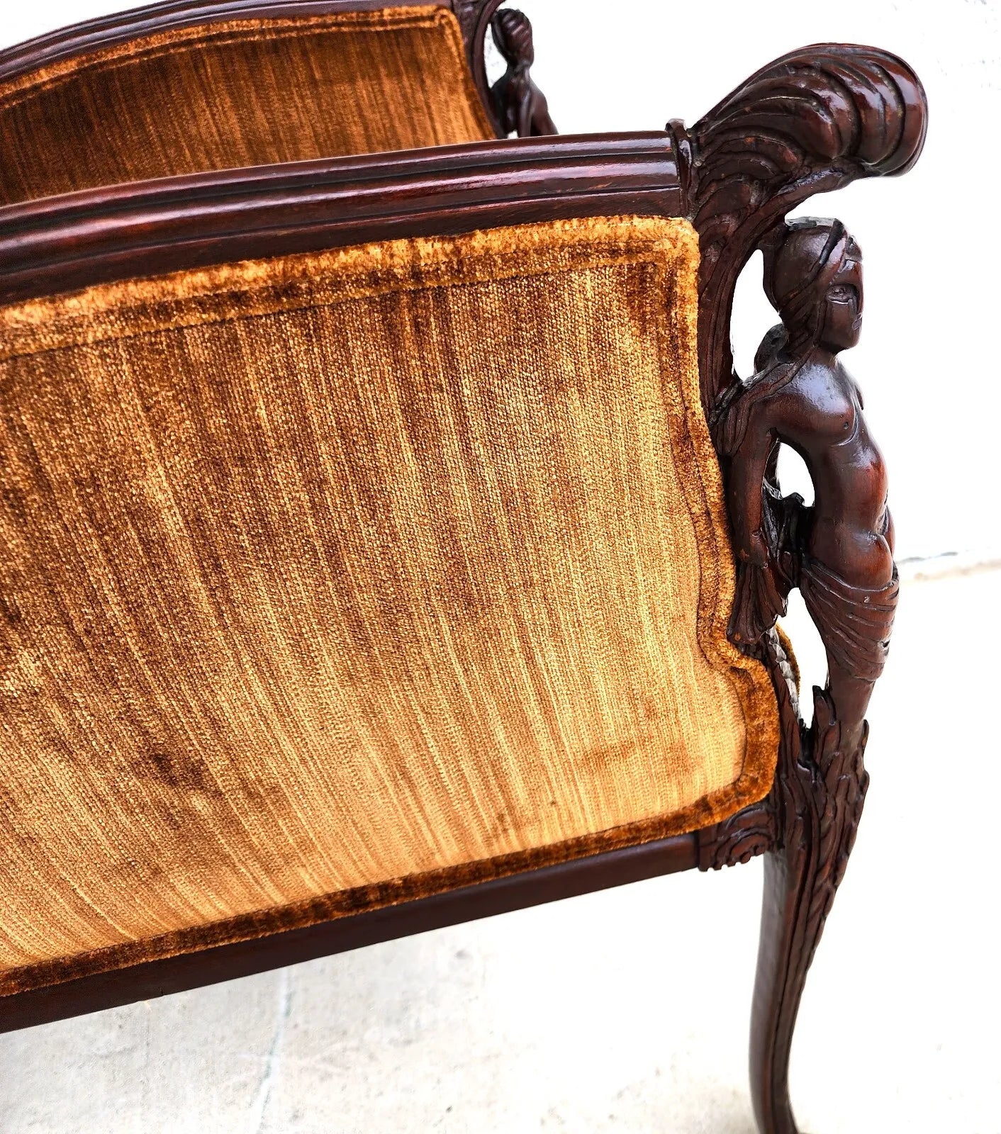 GROSFELD HOUSE Armchairs Walnut Nude Carvings Bergere