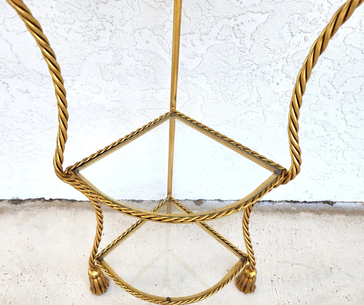 Gilt Metal Corner Table Rope & Tassel Shelf