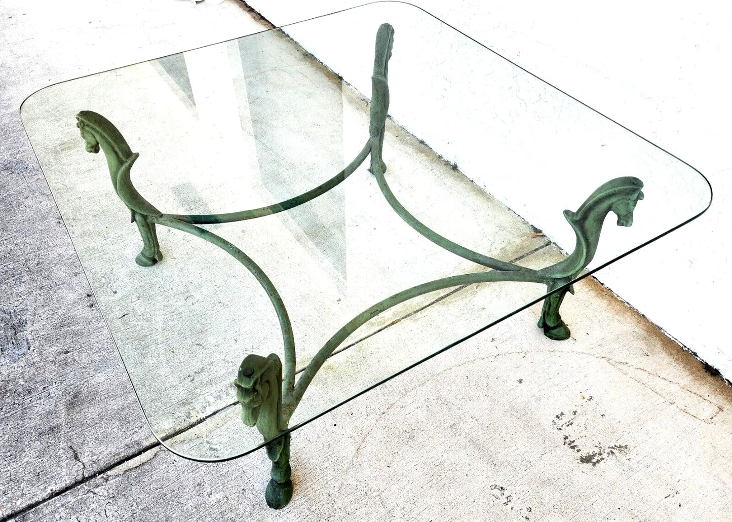 Horse Coffee Table Patinated Iron Hoof Footed Maison Jansen Style
