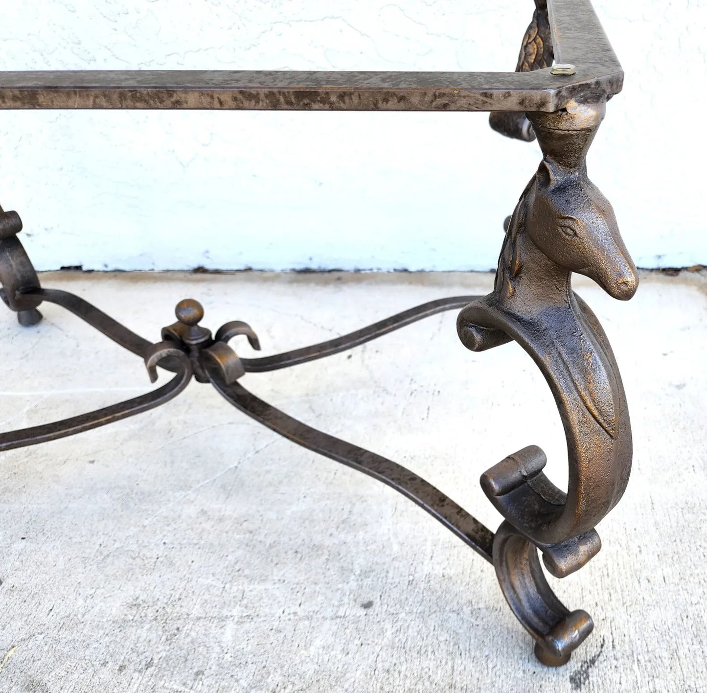 Horse Coffee Center Table Patinated Steel Hoof Footed Maison Jansen Style