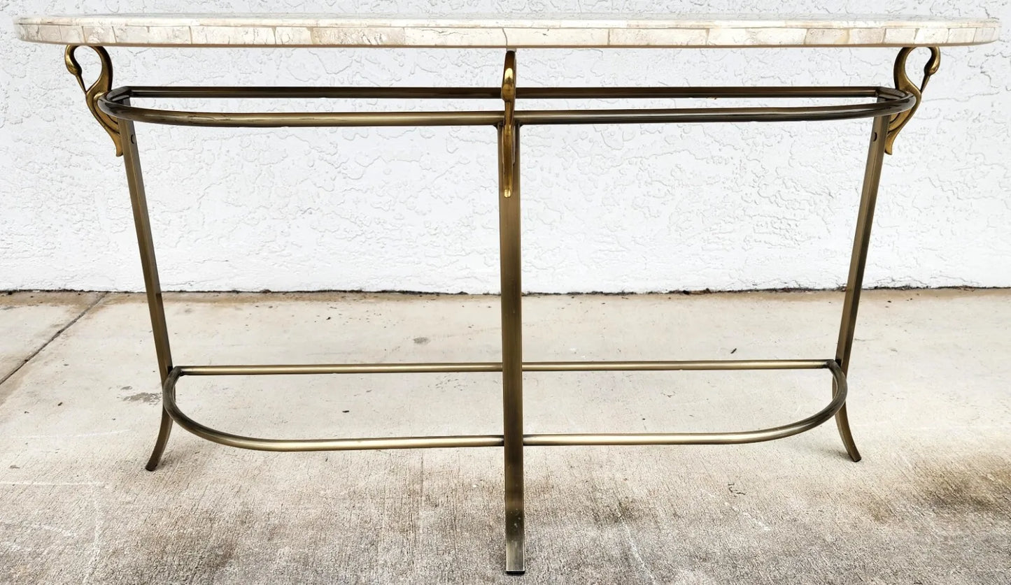 Regency Console Table Brass Swans Inlaid Onyx