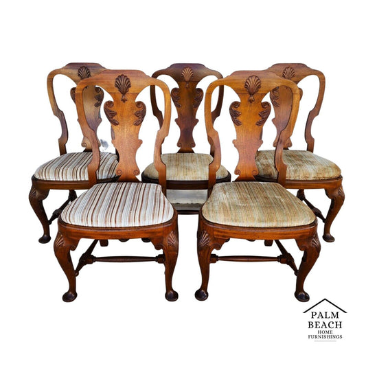 Antique Italian Georgian Dining Chairs Shell Walnut Set of 5