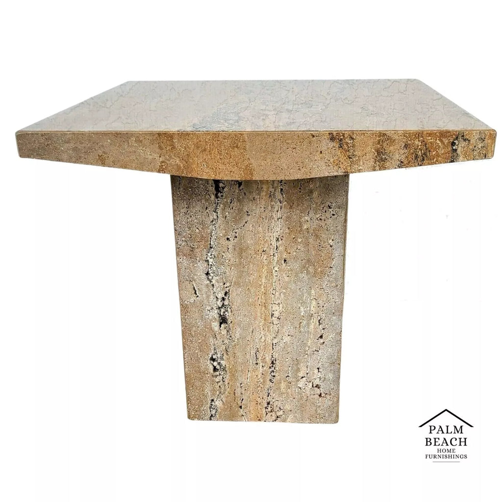 Italian Walnut Travertine Marble Side End Table by Stone International