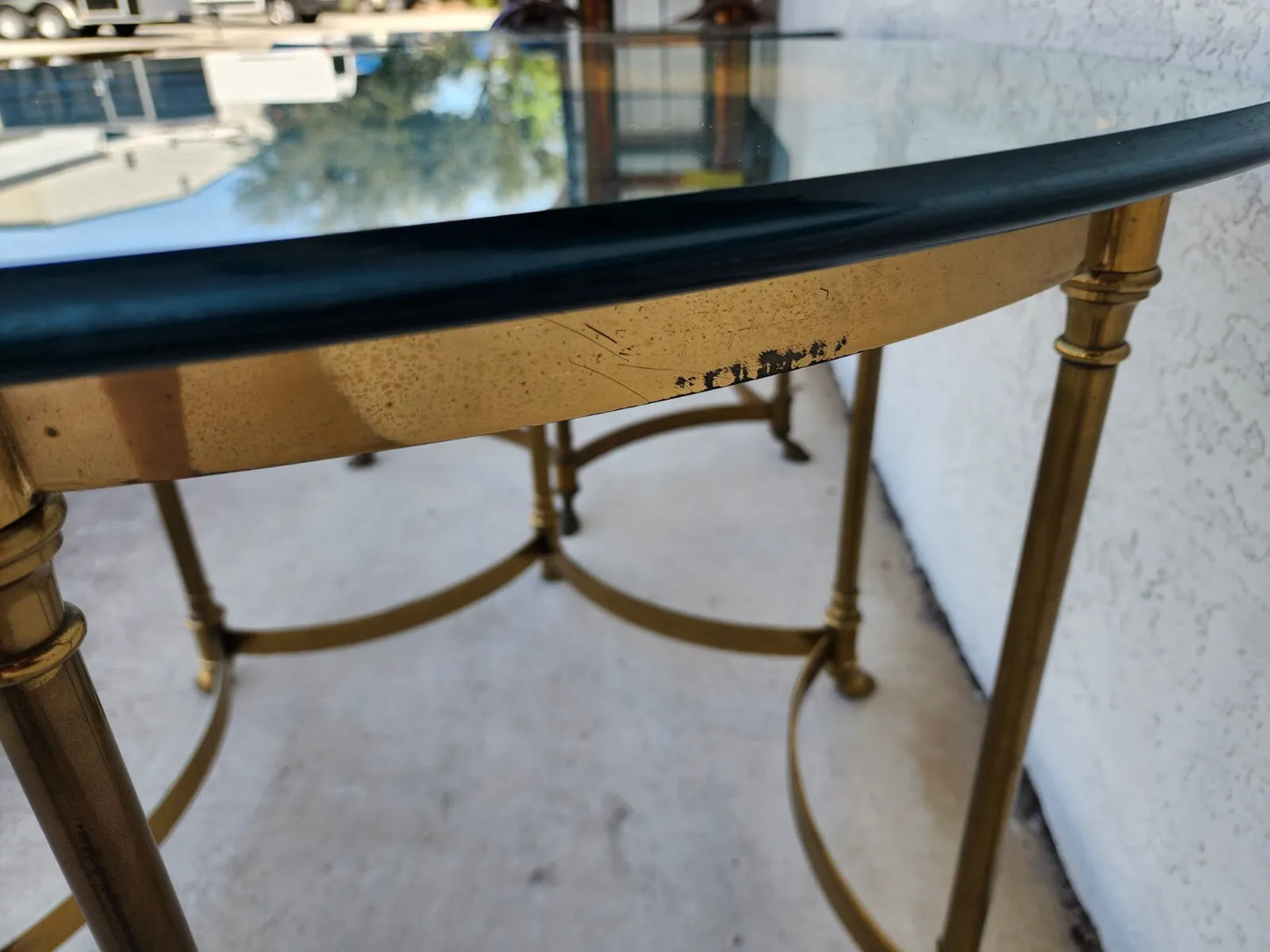 Labarge Side Tables Brass Glass Hoof Footed Octagonal
