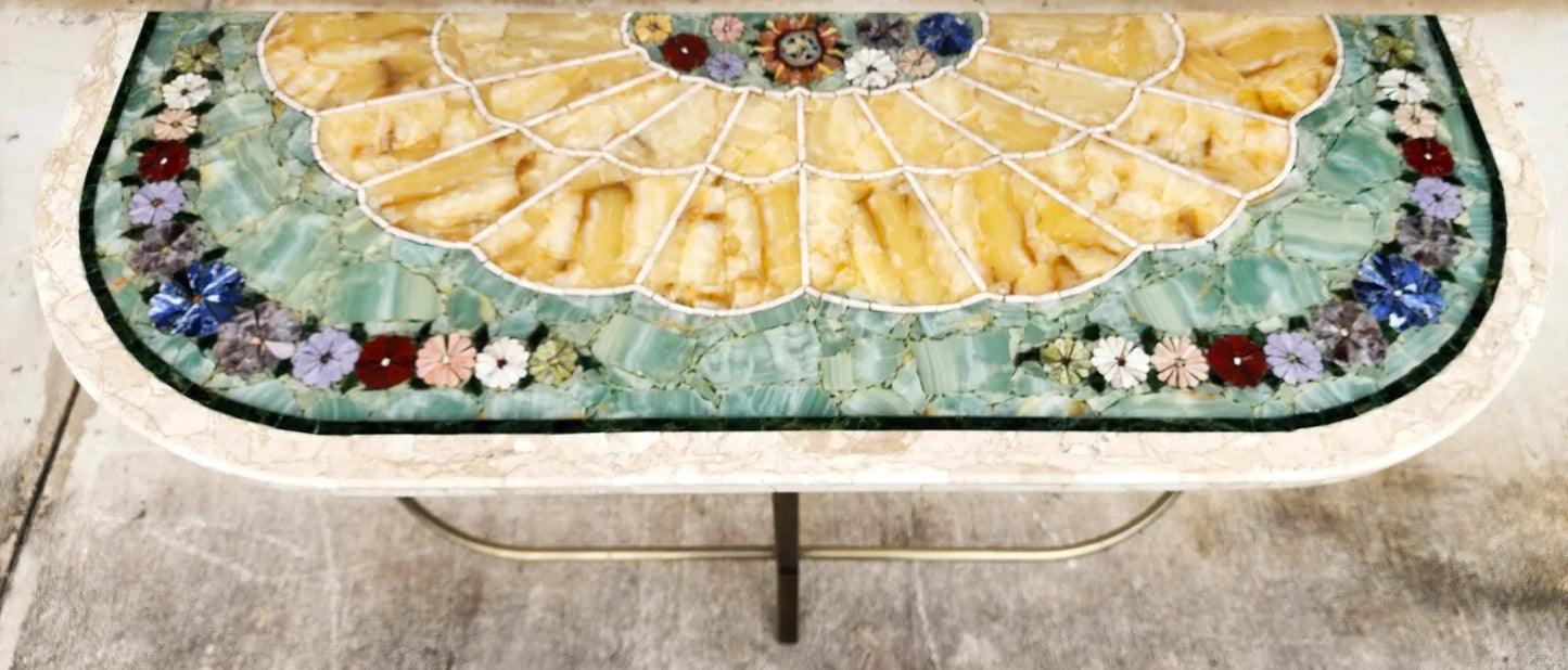 Regency Console Table Brass Swans Inlaid Onyx