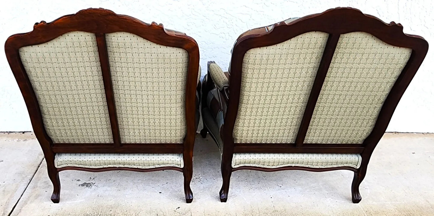 French Bergere Lounge Chairs Louis XV Silk