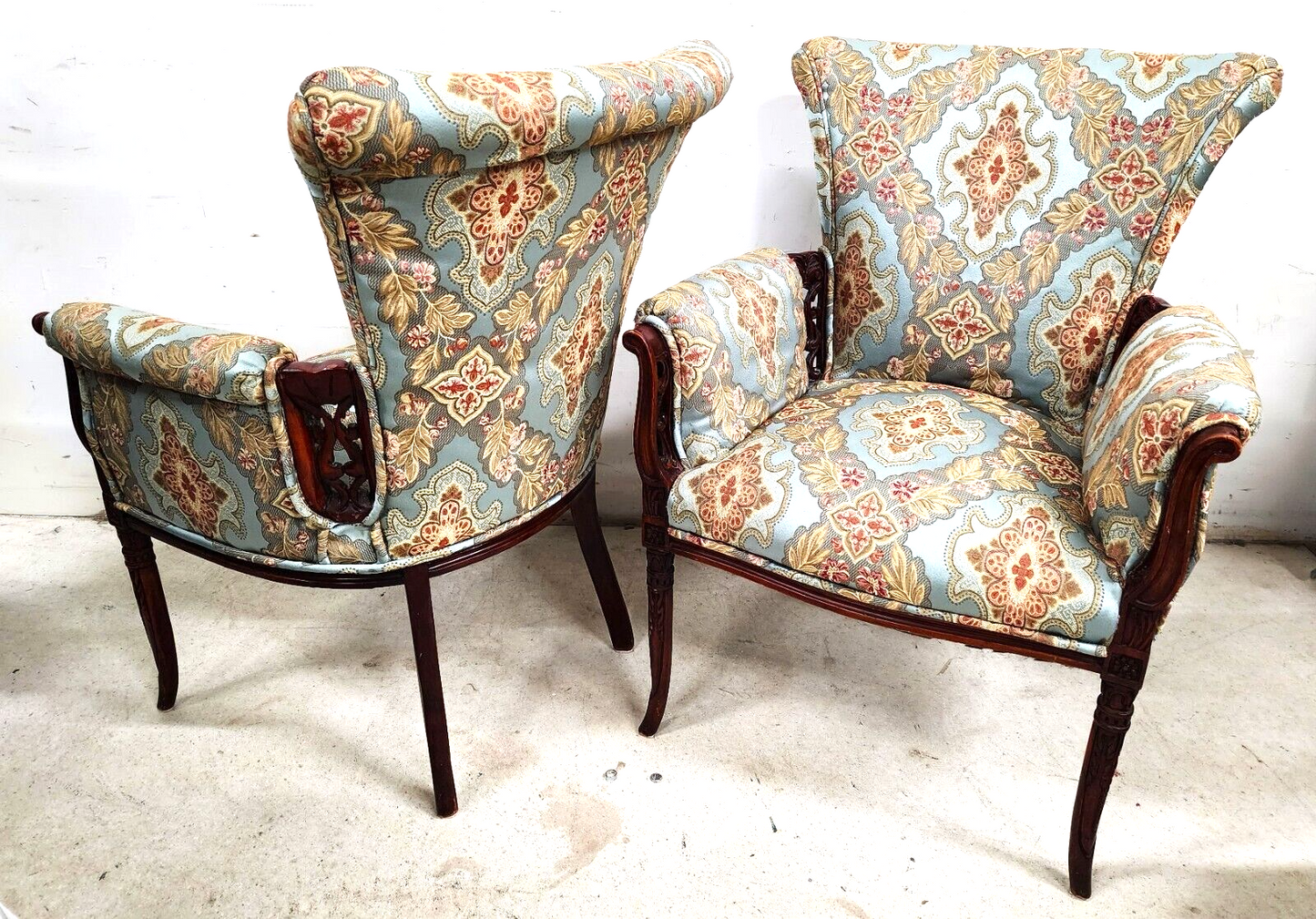 Pair of Antique Grosfeld House Armchairs with Carved Rosewood Frames