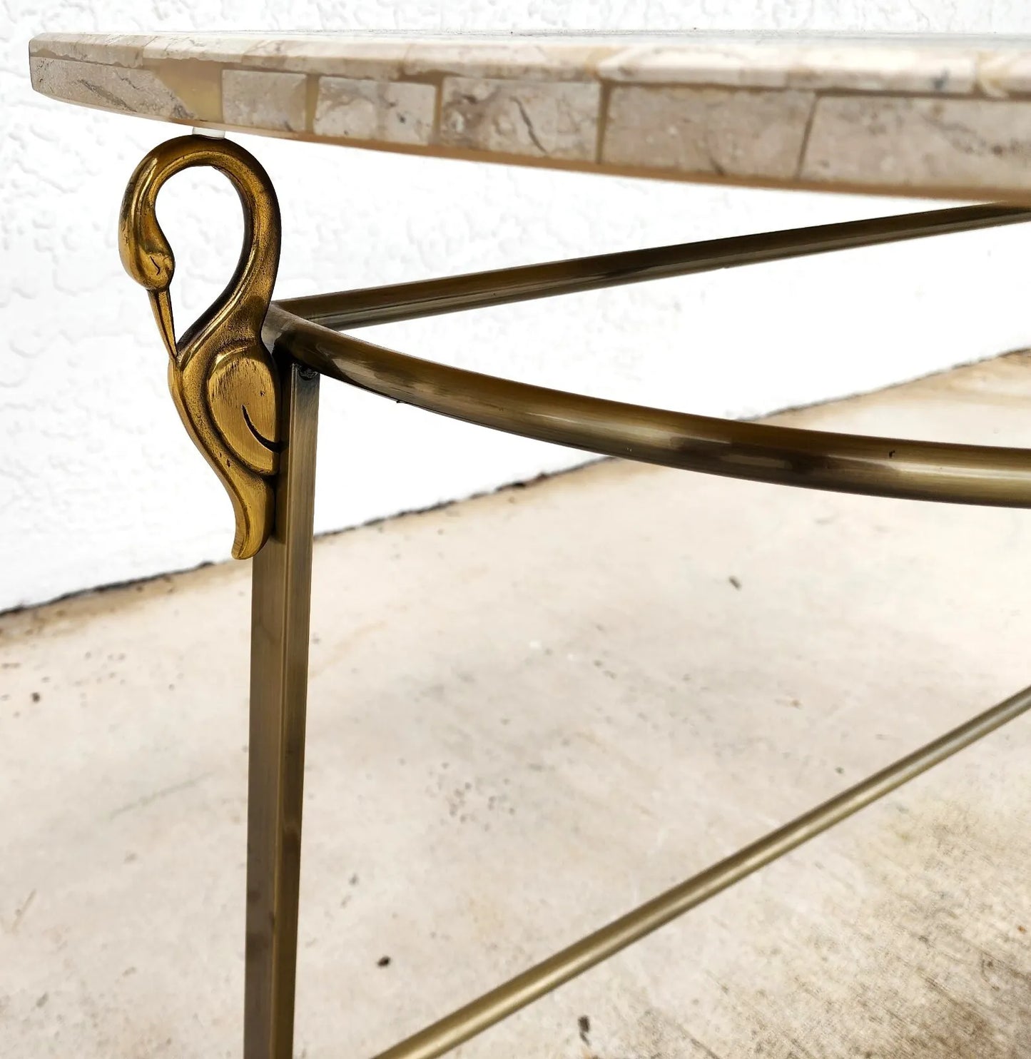 Regency Console Table Brass Swans Inlaid Onyx