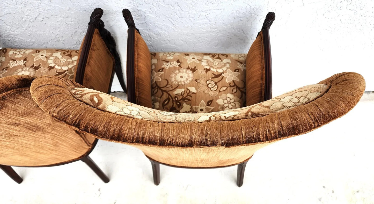 GROSFELD HOUSE Armchairs Walnut Nude Carvings Bergere