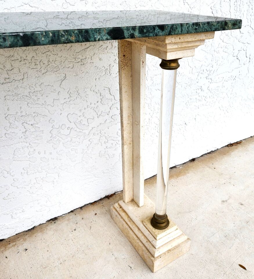 Italian Neoclassical Console Table Lucite Marble 1970s