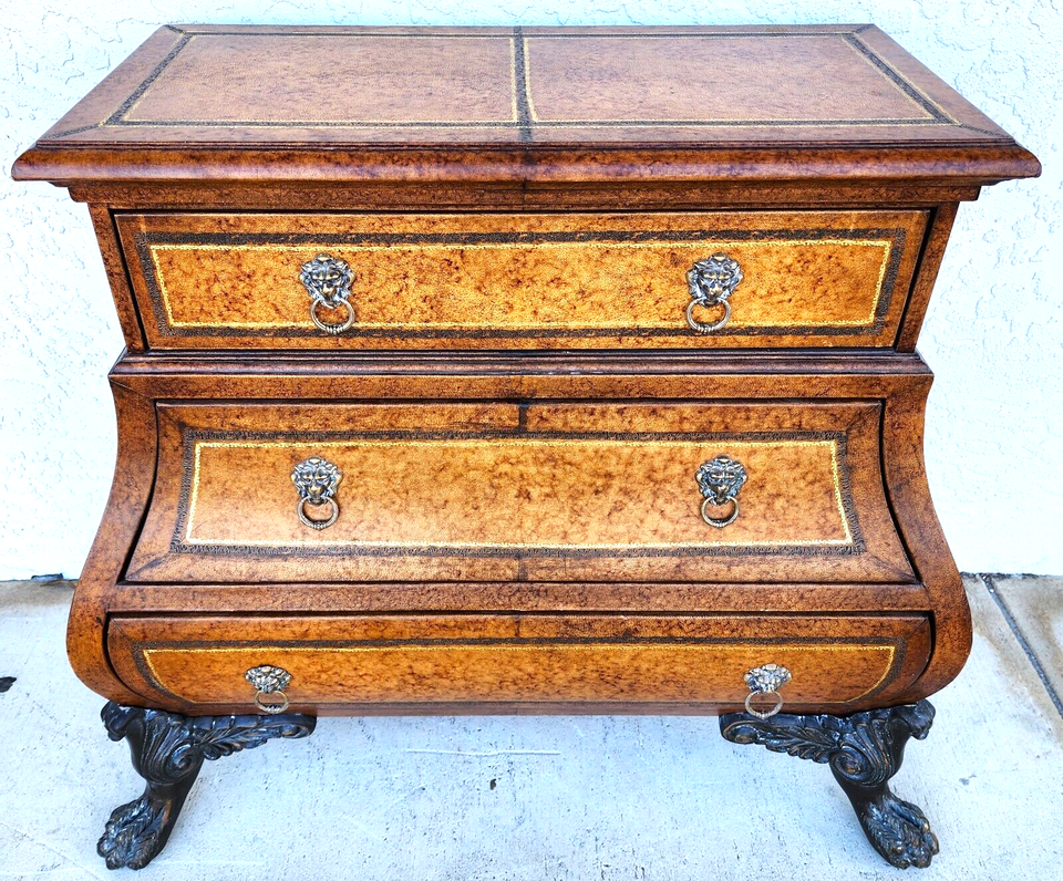 Italian Bombay Chest Commode Leather Wrapped Nightstand Bedside Table