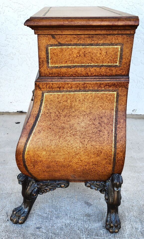 Italian Bombay Chest Commode Leather Wrapped Nightstand Bedside Table