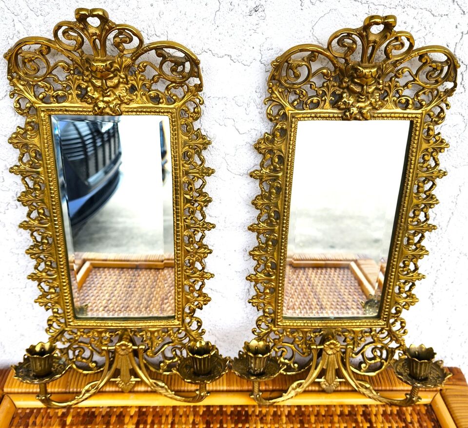 Italian Bacchus Sconces Mirrored Brass by Virginia Metalworks Metalcrafters
