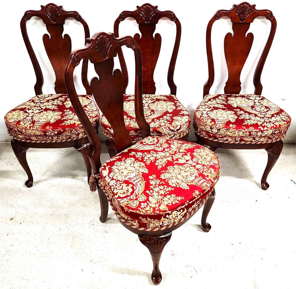Kindel Style Dining Chairs Queen Anne Mahogany Reversible Washable Cushions