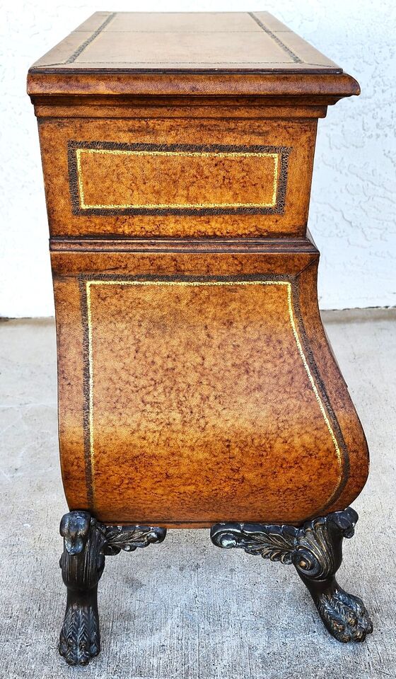 Italian Bombay Chest Commode Leather Wrapped Nightstand Bedside Table