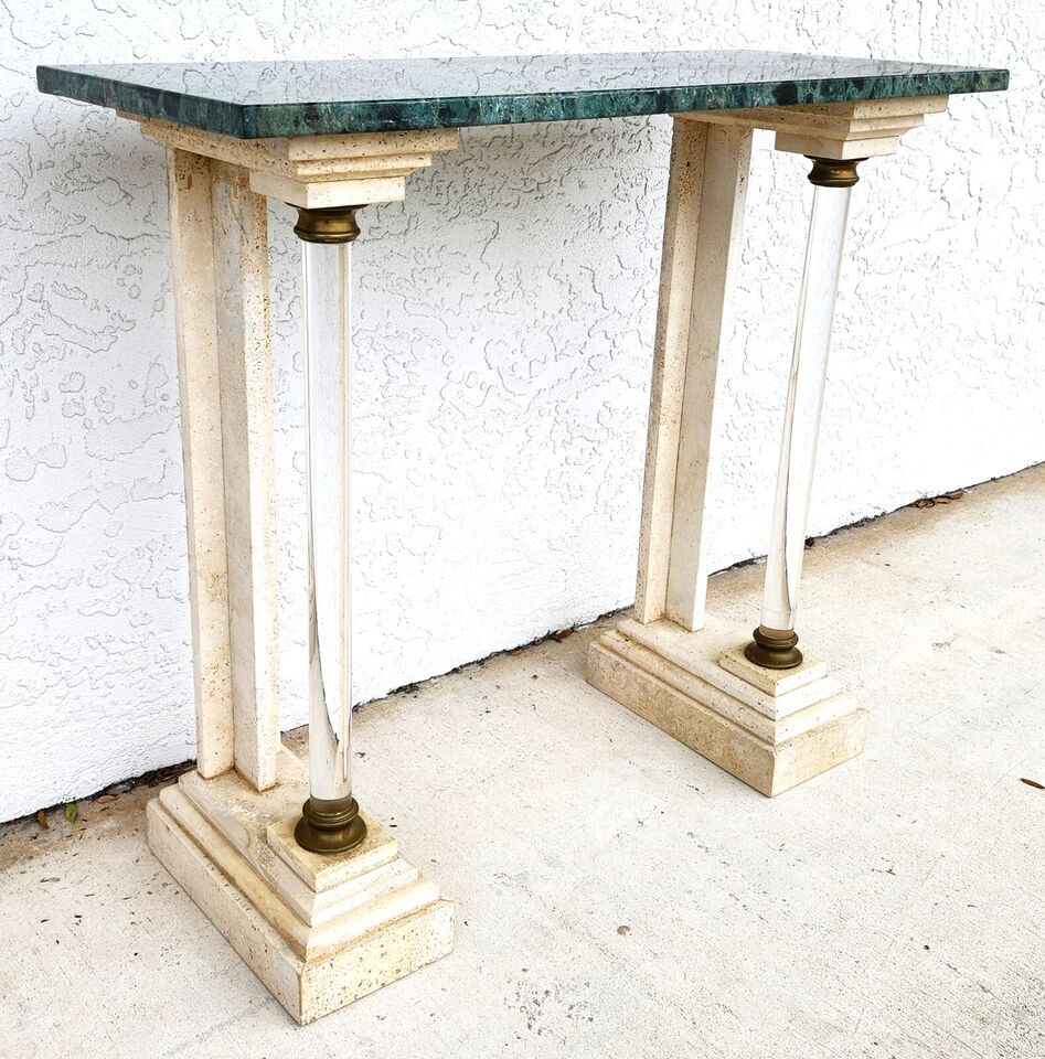 Italian Neoclassical Console Table Lucite Marble 1970s