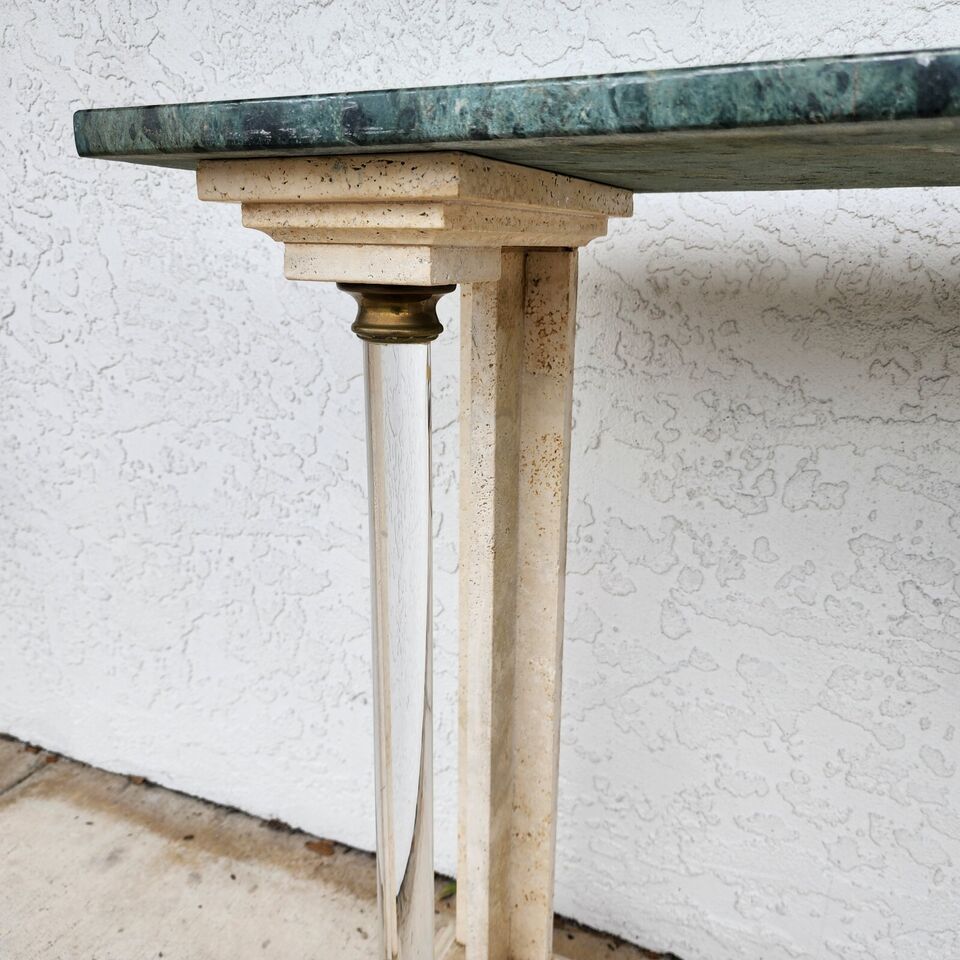 Italian Neoclassical Console Table Lucite Marble 1970s